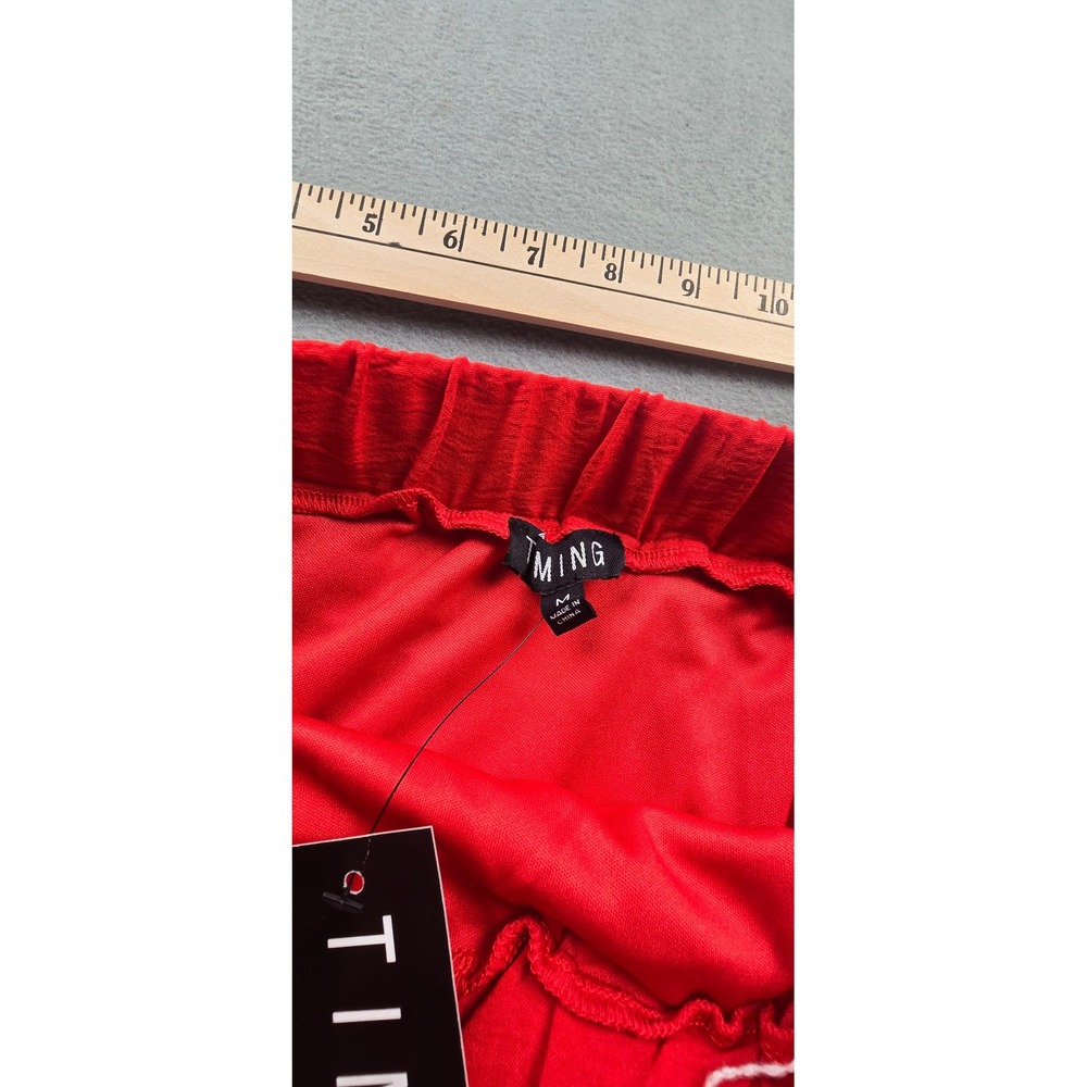 Timing Womens Red Black Tiered Mini Skirt Scallop Trim Elastic Waist MEDIUM NWT - Picture 5 of 6